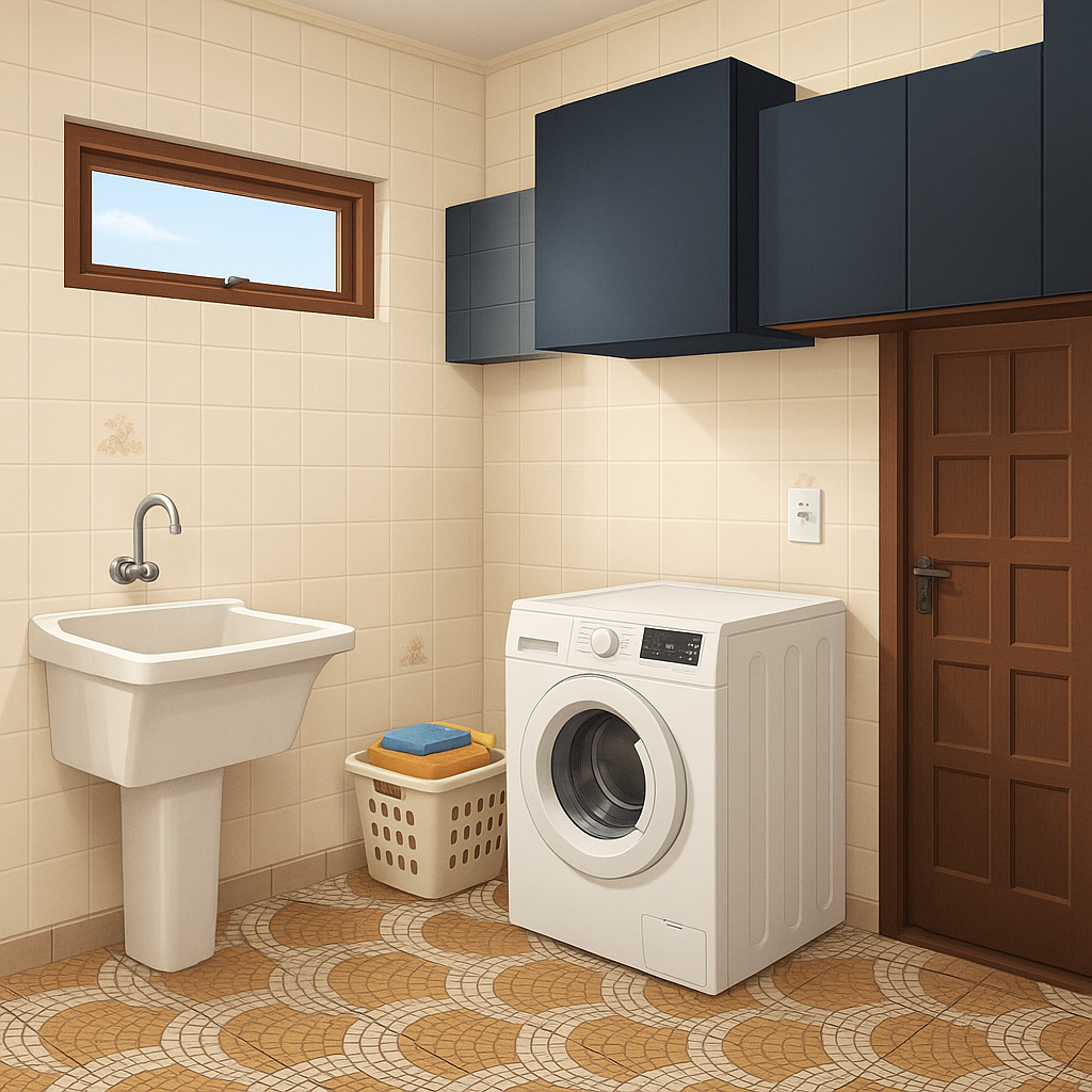 Lavanderia com máquina de lavar